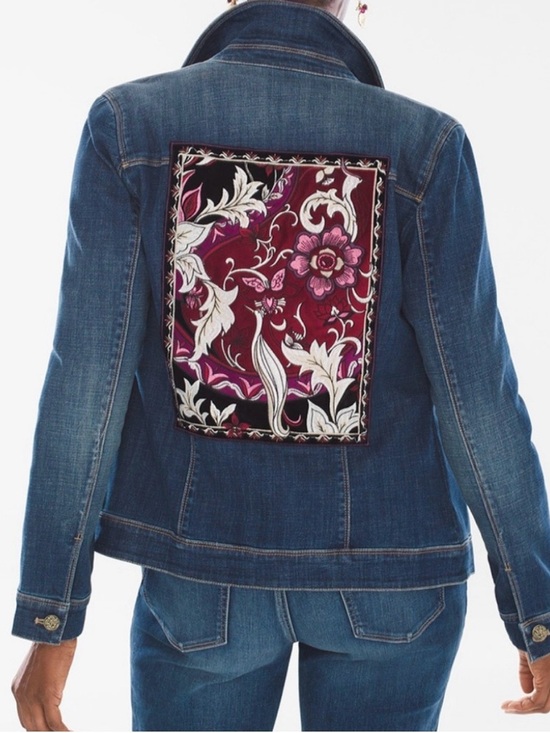 Chico's Jackets & Blazers - *NEW* CHICO’s Embroidered Velvet Denim Jacket Nouveau Indigo Plus Size 4 (XL 20)